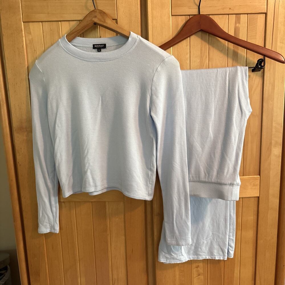 BLEUSALT Set Blue Long Sleeve Crew Shirt Size 00 & Elevated Pants Size 0 Soft